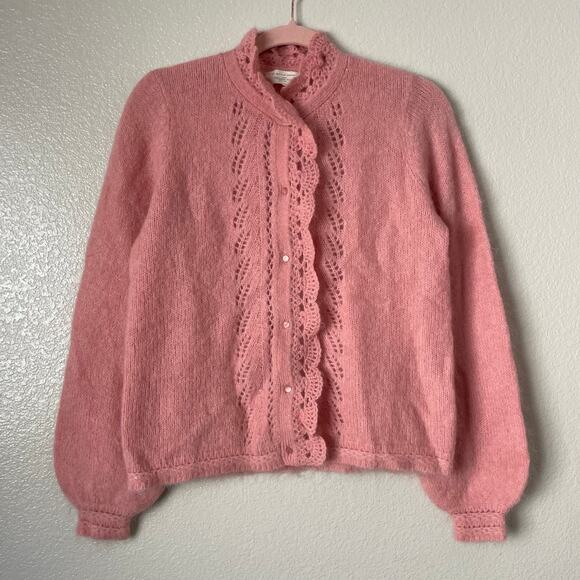Sezane Cardigan Sweater Womens Small Pink Angie Mohair Wool Knit Crochet Preppy - Picture 3 of 11